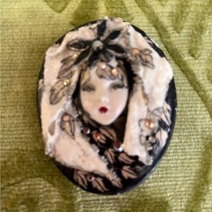 Vintage ADAGIO hand painted face pin